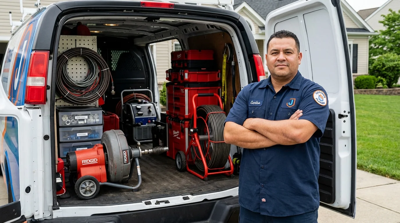 Professional drain cleaning equipment and Johns Plumbing LLC plumber in Olney