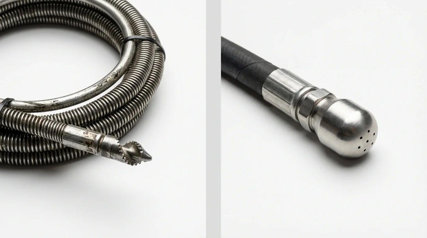 Drain snake cable and hydro jetting nozzle used for drain cleaning in Olney, IL